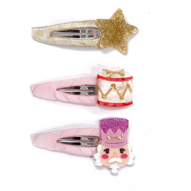 Nutcracker Drum Star Pink Fabric Snap Clips