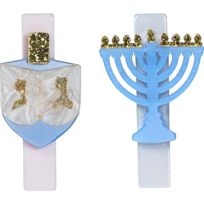 Menorah Dreidel Blue Hair Clips