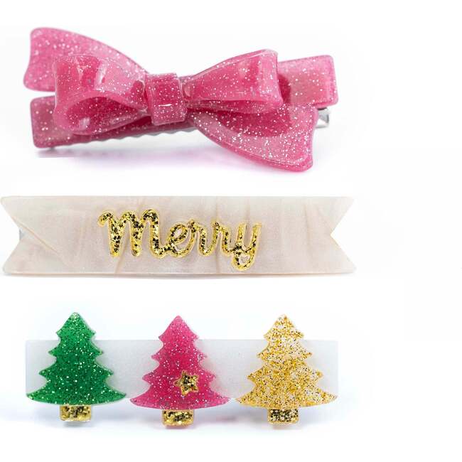 Merry Trees Vintage Glitter Bow Hair Clips