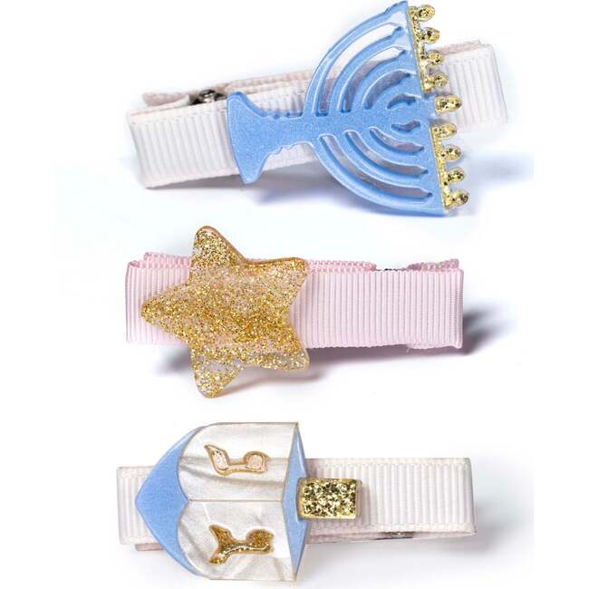 Baby Star Menorah Dreidel Blue Hair Clips