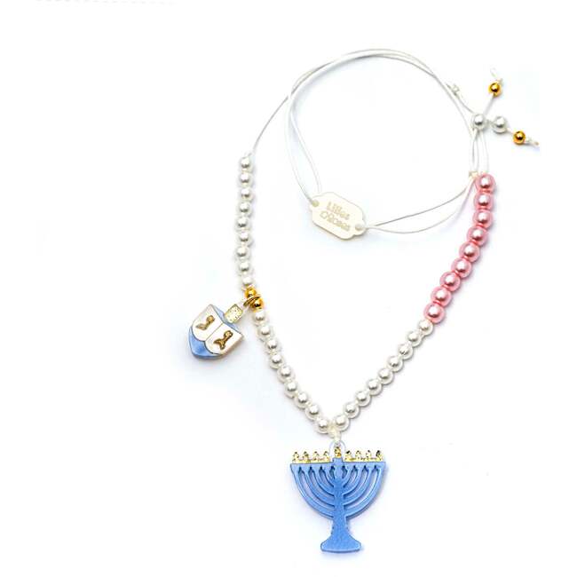 Menorah Dreidel Blue Necklace