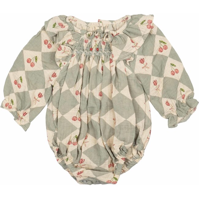 Ivy Romper, Cherry Patchwork Vintage Blue