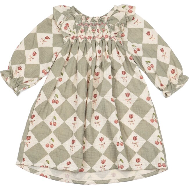 Noelle Dress, Cherry Patchwork Vintage Blue