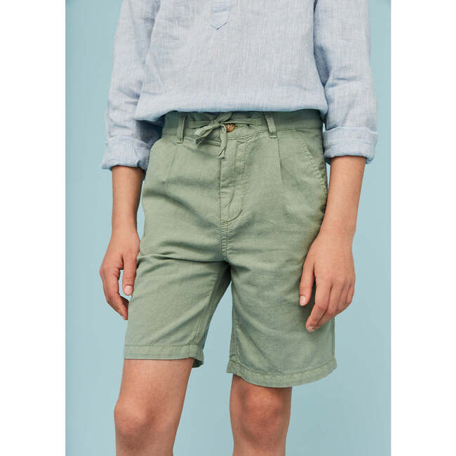 Linen Cotton Shorts, Grey Green