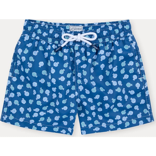 Boy's Swim Shorts, Blue Puffer Fish - Swim Trunks - 1