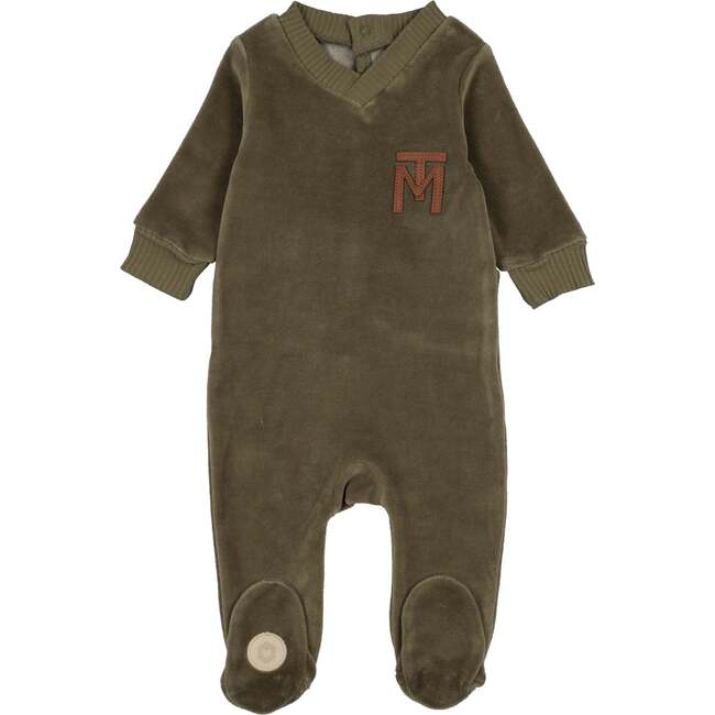 V-Neck Emblem Footie, Sage
