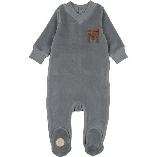 V-Neck Emblem Footie, Ocean Blue