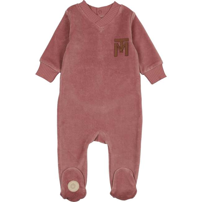 V-Neck Emblem Footie, Dark Rose