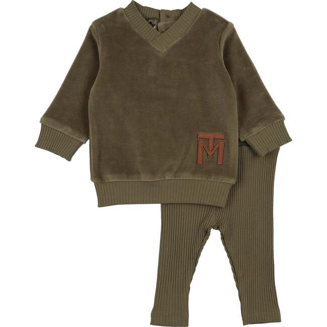 V-Neck Emblem Ensemble, Sage