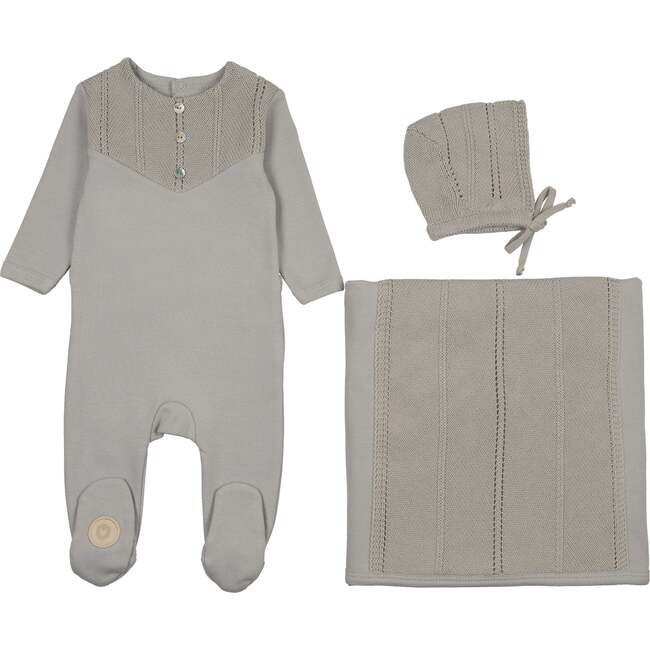 V-Knit Henley Layette Set, Blue Haze
