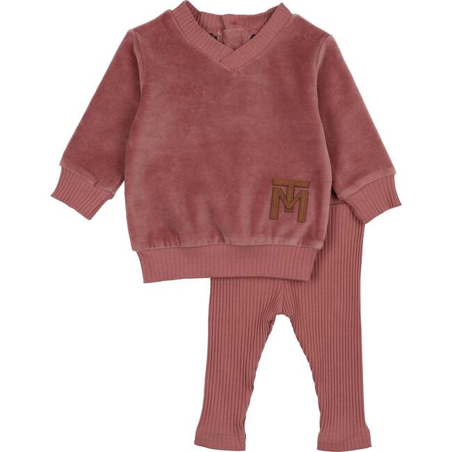 V-Neck Emblem Ensemble, Dark Rose