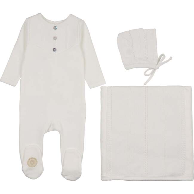 V-Knit Henley Layette Set,  Ivory