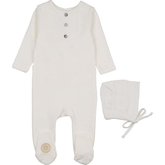V-Knit Henley Footie & Hat Set, Ivory