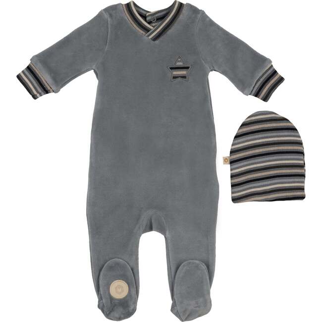 Striped Star Footie & Hat Set, Ocean Blue