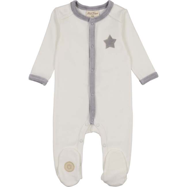 Star-Patch Velour Footie, Ivory & Blue