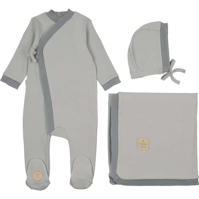 Knit Trim Wrap Layette Set, Pale Blue