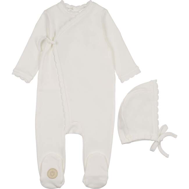 Knit Trim Wrap Footie & Hat Set, Pale Blue