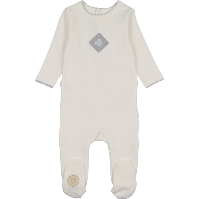 Geo-Floral Footie, Ivory & Blue