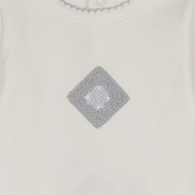 Geo-Floral Footie, Ivory & Blue