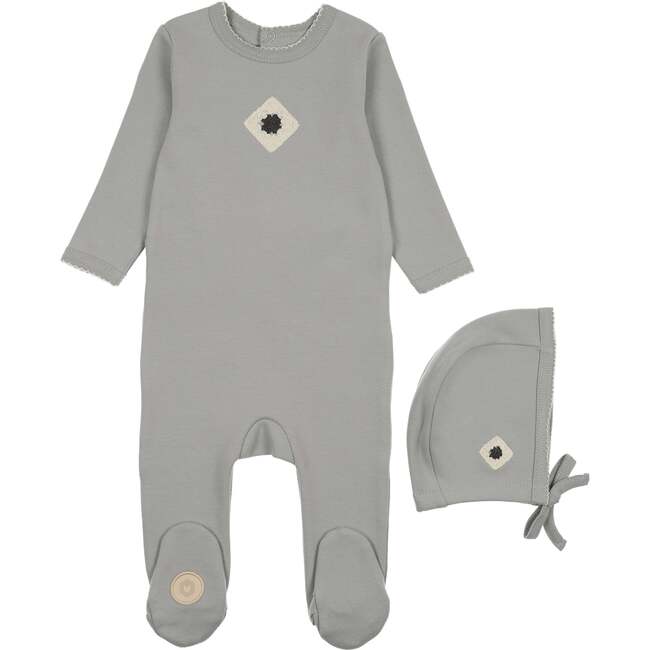 Geo-Floral Footie & Hat Set, Sapphire Blue