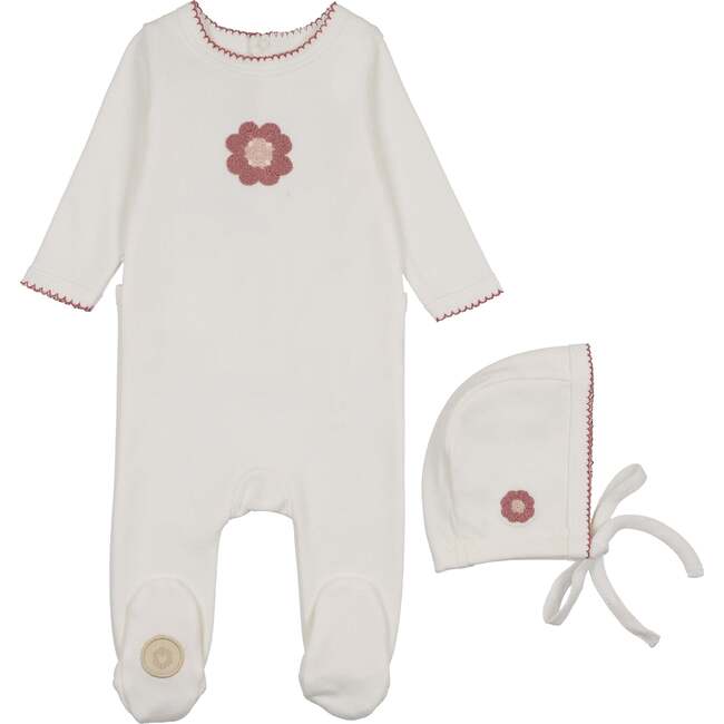 Geo-Floral Footie & Hat Set, Ivory & Rose