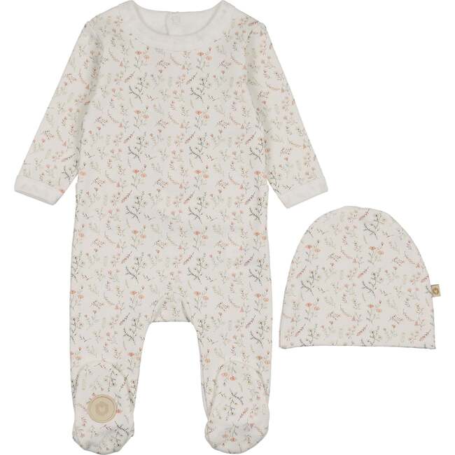 Botanical Girls Footie & Hat Set, Ivory & Pink