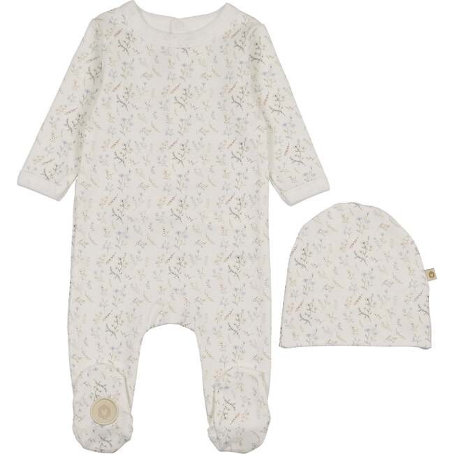 Botanical Boys Footie & Hat Set, Ivory & Blue