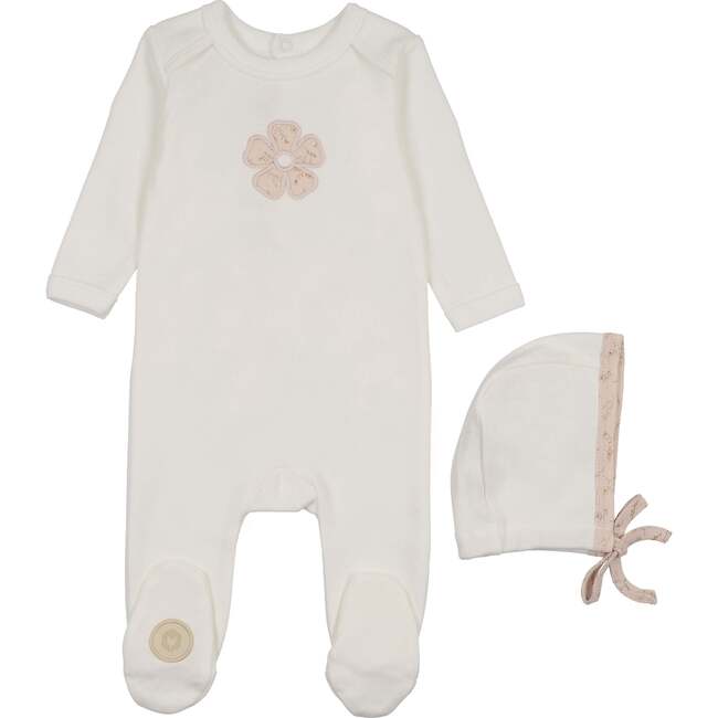 Blooming Rose Footie & Hat Set, Ivory & Pink