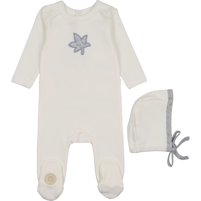 Blooming Leaf Footie & Hat Set, Ivory & Blue