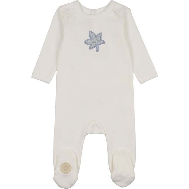 Blooming Leaf Footie, Ivory & Blue