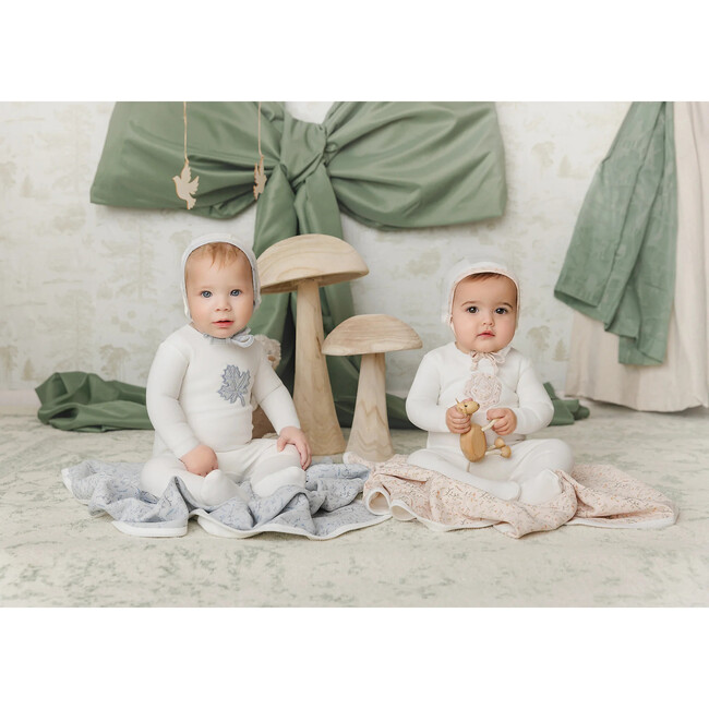 Blooming Leaf Footie & Hat Set, Ivory & Blue