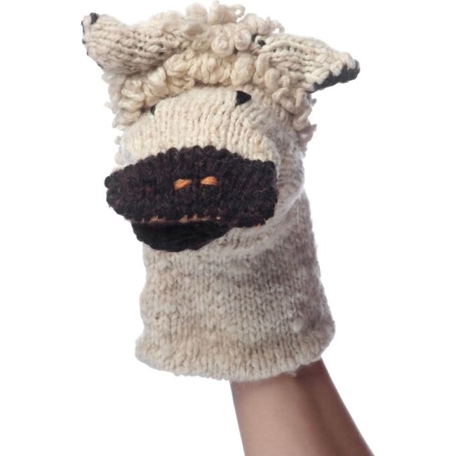 Organic Wool Knit Hand Puppet, Sawyer The Sheep - Plush - 3