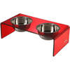 Keaton Modern Acrylic Rectangular Elevated Pet Feeder with 2 Stainless Steel Bowls, Red/Chrome - Pet Bowls & Feeders - 1 - thumbnail