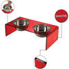 Keaton Modern Acrylic Rectangular Elevated Pet Feeder with 2 Stainless Steel Bowls, Red/Chrome - Pet Bowls & Feeders - 4