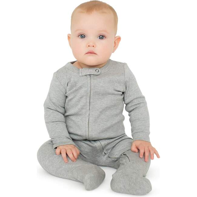 2 Pc. Zipper Footie Set, Ivory & Heather Grey - Footie Pajamas - 4