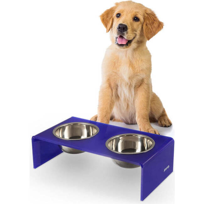 Keaton Modern Acrylic Rectangular Elevated Pet Feeder with 2 Stainless Steel Bowls, Purple/Chrome - Pet Bowls & Feeders - 3