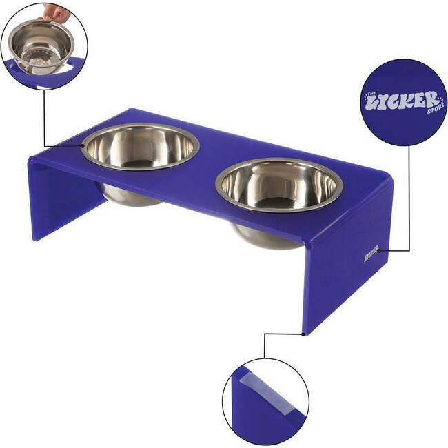 Keaton Modern Acrylic Rectangular Elevated Pet Feeder with 2 Stainless Steel Bowls, Purple/Chrome - Pet Bowls & Feeders - 4