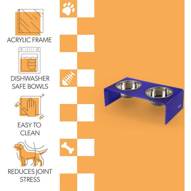 Keaton Modern Acrylic Rectangular Elevated Pet Feeder with 2 Stainless Steel Bowls, Purple/Chrome - Pet Bowls & Feeders - 5