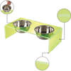 Keaton Modern Acrylic Rectangular Elevated Pet Feeder with 2 Stainless Steel Bowls, Green/Chrome - Pet Bowls & Feeders - 4
