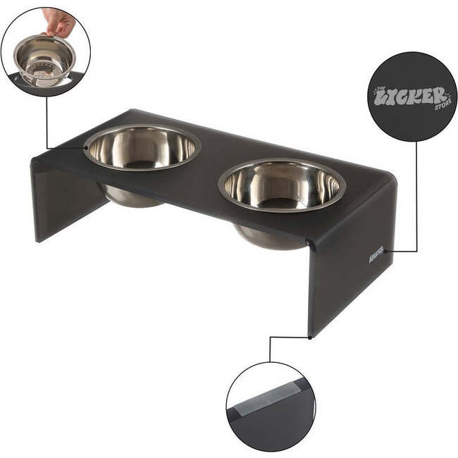 Keaton Modern Acrylic Rectangular Elevated Pet Feeder with 2 Stainless Steel Bowls, Dark Gray/Chrome - Pet Bowls & Feeders - 4