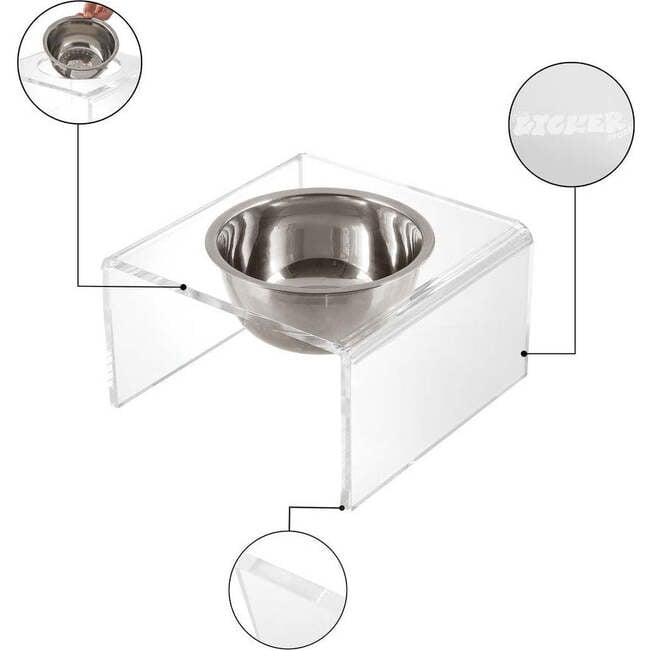 Keaton Modern Acrylic Rectangular Elevated Pet Feeder with 1 Stainless Steel Bowl, Clear/Chrome - Pet Bowls & Feeders - 4
