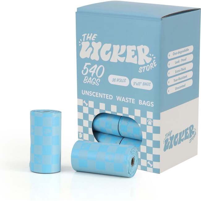 The Licker Store 13 in. x 9 in. Extra Thick Leak Proof Unscented Dog Poop Bags, Blue (540 Count, 36 Rolls)