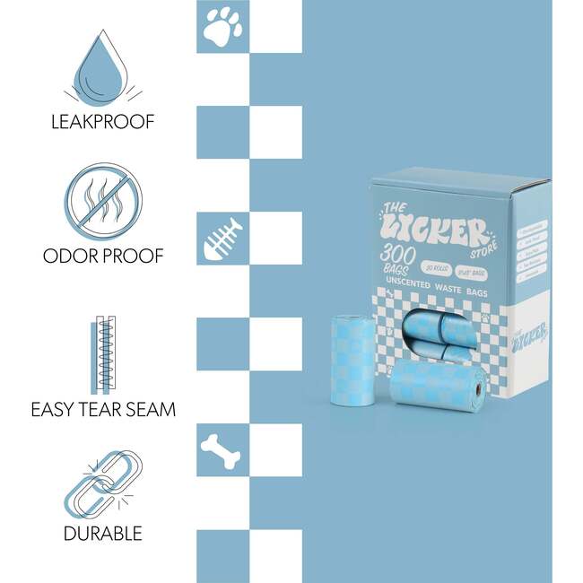 The Licker Store 13 in. x 9 in. Extra Thick Leak Proof Unscented Dog Poop Bags, Blue (300 Count, 20 Rolls) - Poop Bags & Dispensers - 4