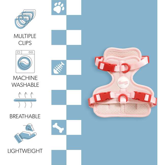 Arlo Adjustable Soft Padded No Pull Pet Harness with 3 Buckles and 3 Leash Clips, Pink - Collars, Leashes & Harnesses - 5