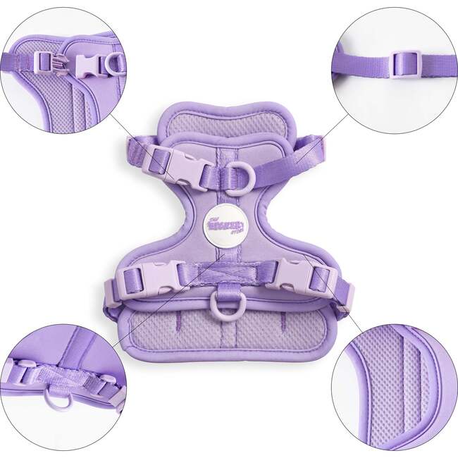 Arlo Adjustable Soft Padded No Pull Pet Harness with 3 Buckles and 3 Leash Clips, Purple - Collars, Leashes & Harnesses - 4