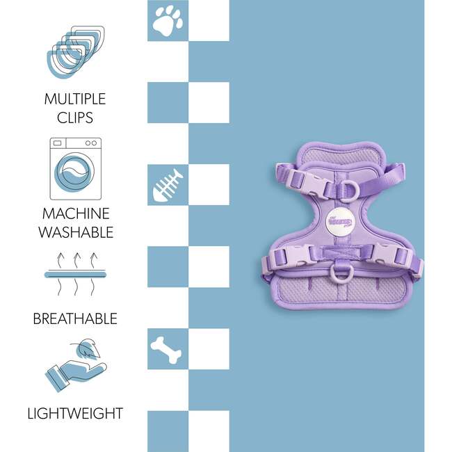 Arlo Adjustable Soft Padded No Pull Pet Harness with 3 Buckles and 3 Leash Clips, Purple - Collars, Leashes & Harnesses - 5
