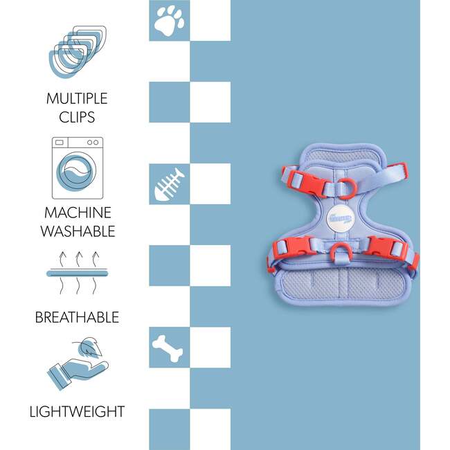 Arlo Adjustable Soft Padded No Pull Pet Harness with 3 Buckles and 3 Leash Clips, Periwinkle - Collars, Leashes & Harnesses - 5