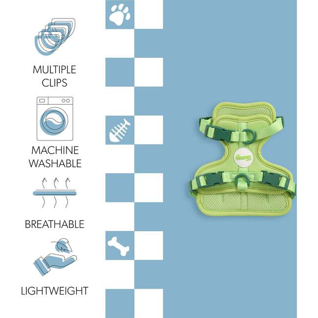 Arlo Adjustable Soft Padded No Pull Pet Harness with 3 Buckles and 3 Leash Clips, Light Green - Collars, Leashes & Harnesses - 5