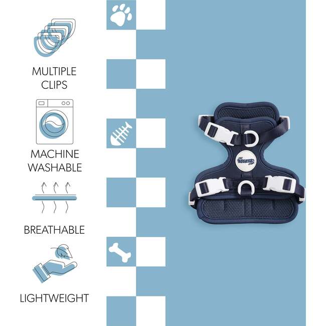 Arlo Adjustable Soft Padded No Pull Pet Harness with 3 Buckles and 3 Leash Clips, Navy - Collars, Leashes & Harnesses - 5