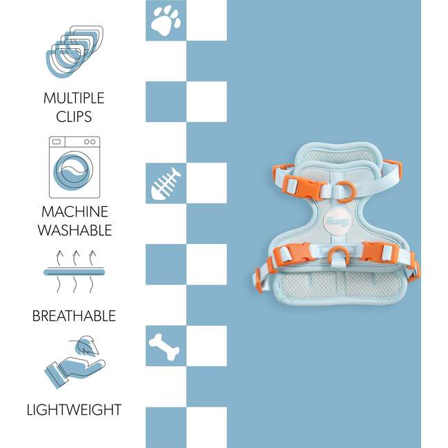 Arlo Adjustable Soft Padded No Pull Pet Harness with 3 Buckles and 3 Leash Clips, Light Blue - Collars, Leashes & Harnesses - 5